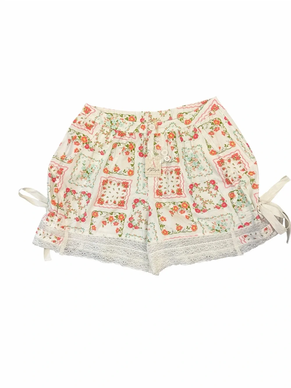 NWT Free People Blooming Lace Shorts- 2 (oversized) - White/Pink/Boho- MSRP $148